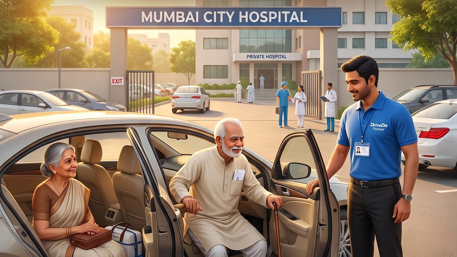 Driver for elderly parents and hospital visits in Delhi NCR