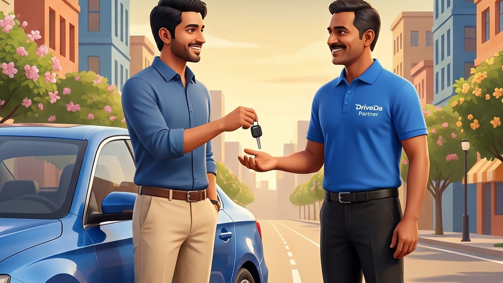 Car owner handing keys to a verified DriveDa driver in Delhi NCR